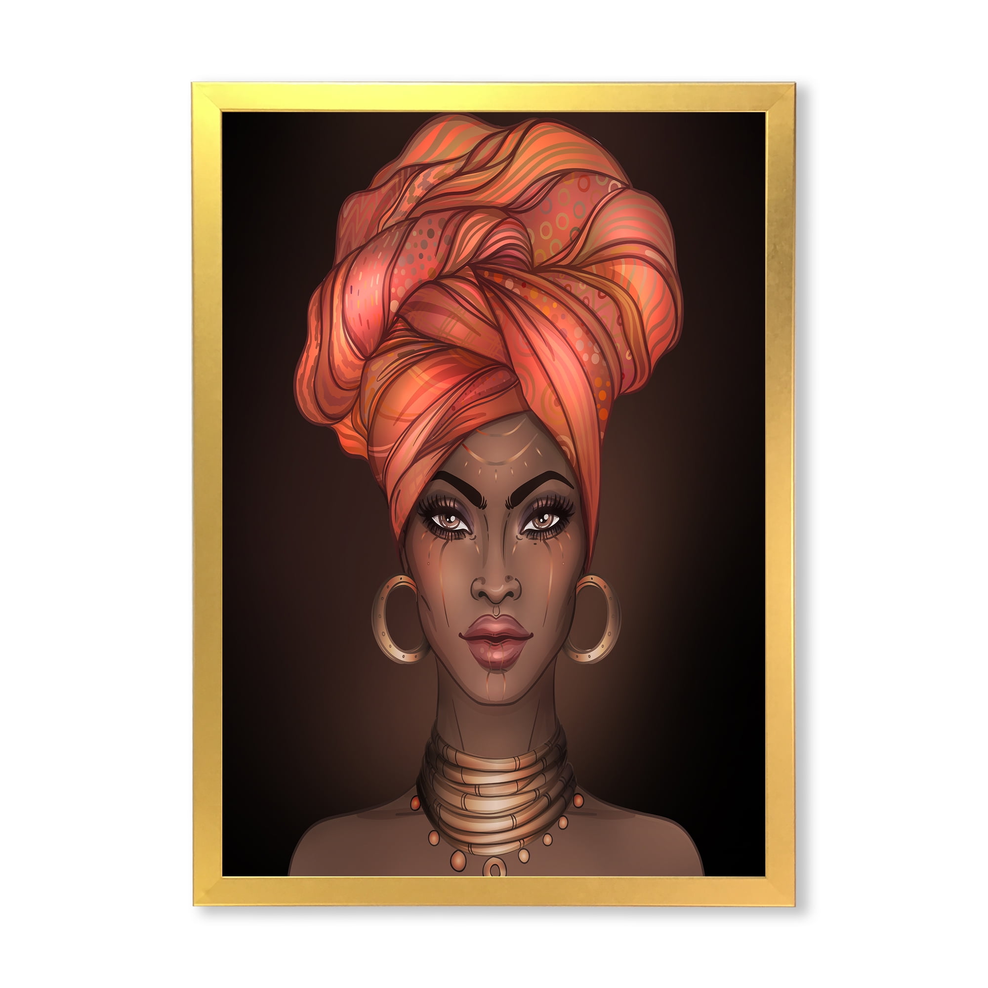 Designart 'African American Woman Portrait with Turban V' Modern Framed Art Print