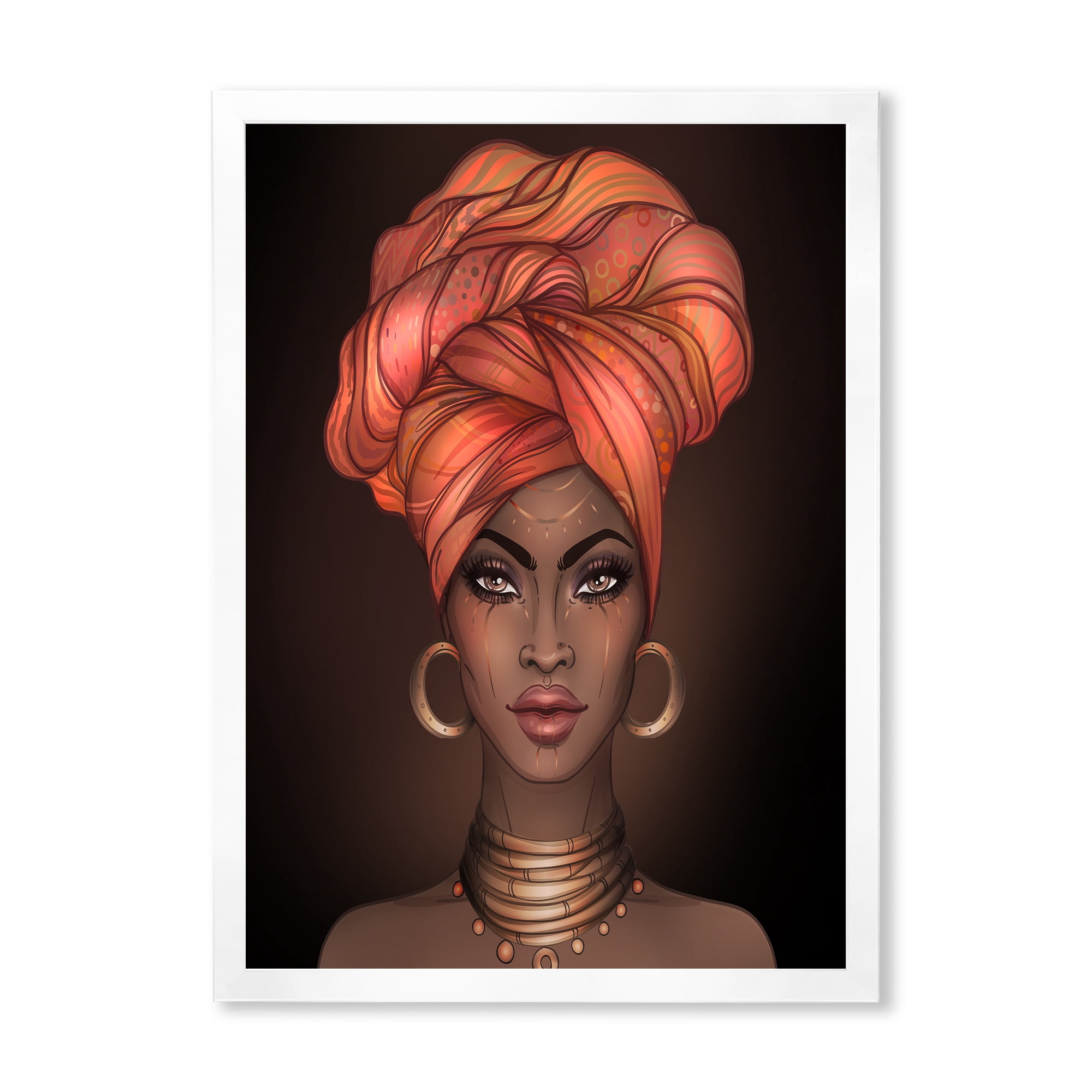 Designart 'African American Woman Portrait with Turban V' Modern Framed Art Print