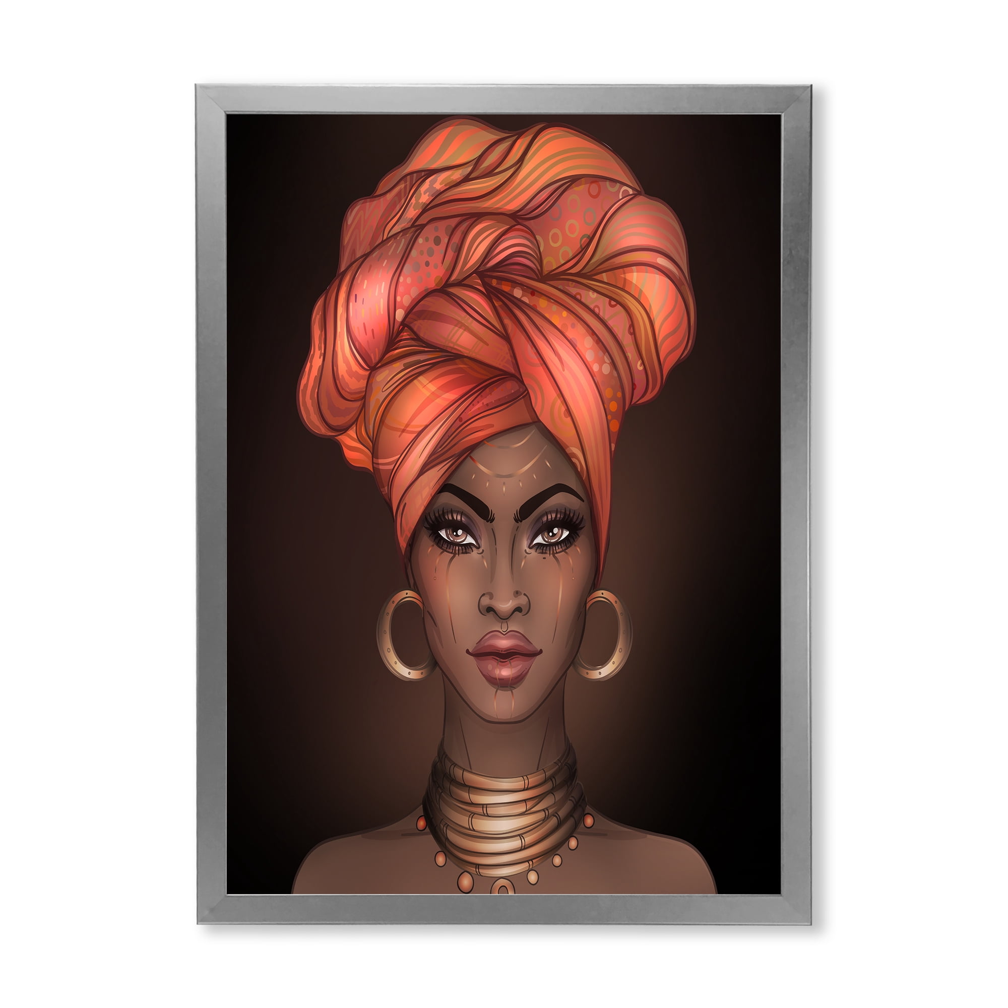 Designart 'African American Woman Portrait with Turban V' Modern Framed Art Print
