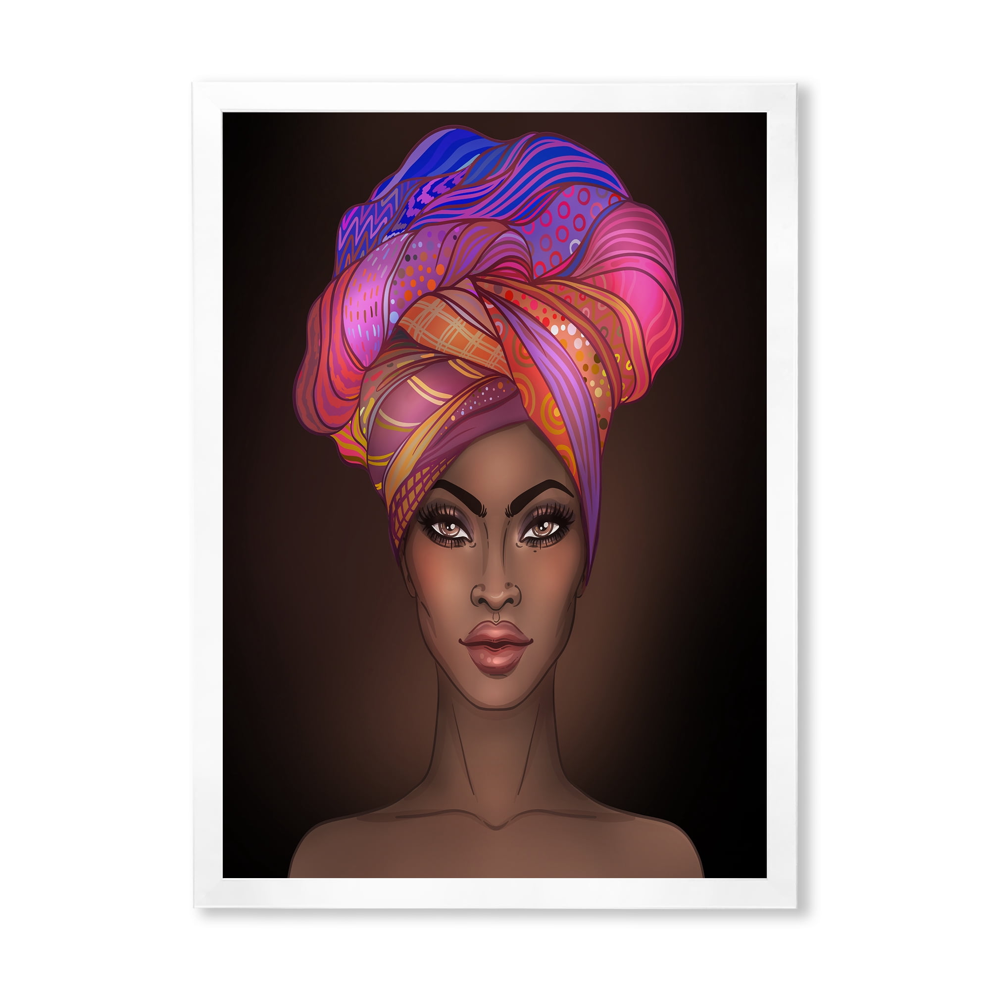 Designart 'African American Woman Portrait with Turban VI' Modern Framed Art Print