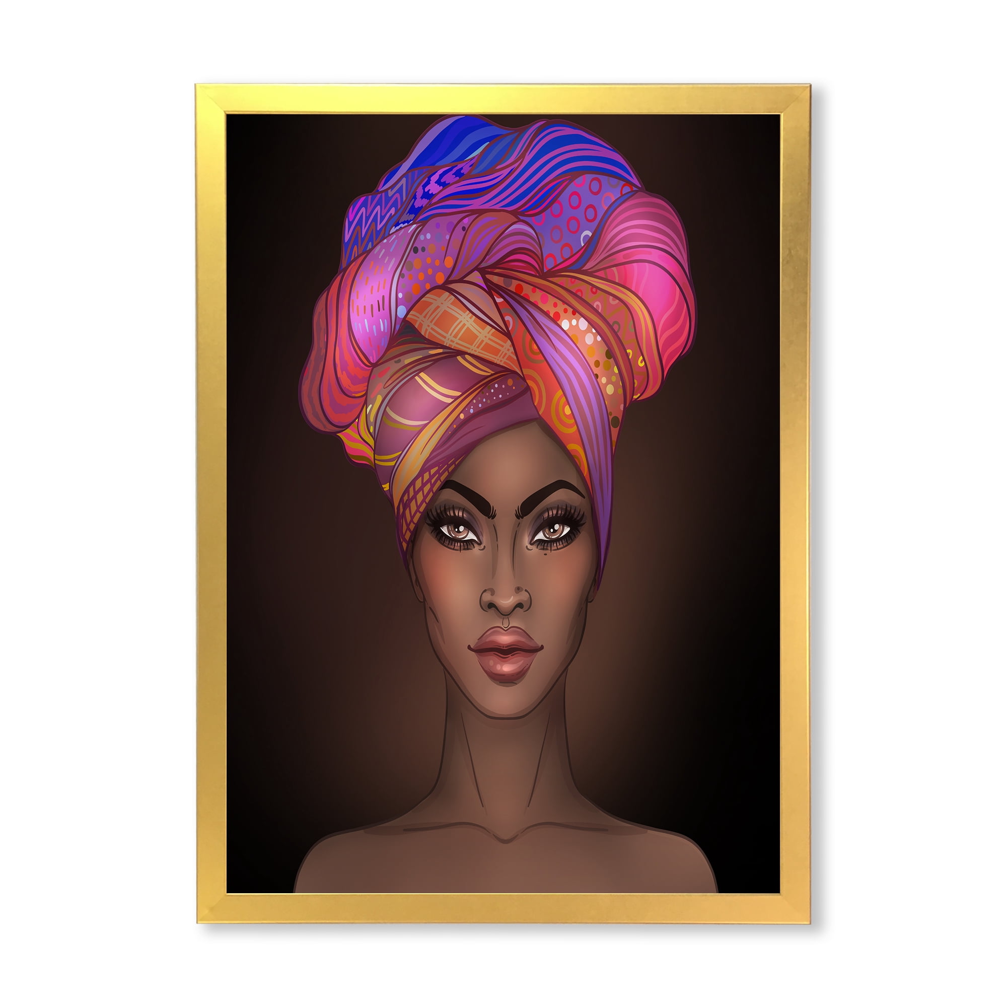 Designart 'African American Woman Portrait with Turban VI' Modern Framed Art Print
