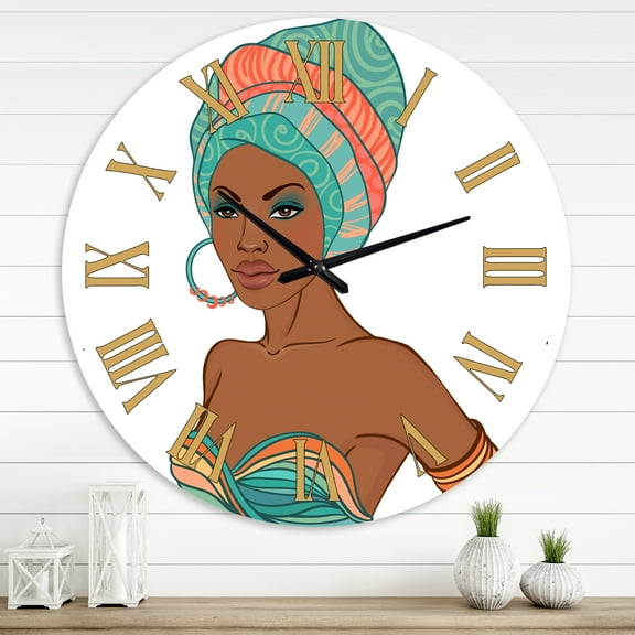 Designart 'African American Woman With Earring & Turban' Modern Wall Clock