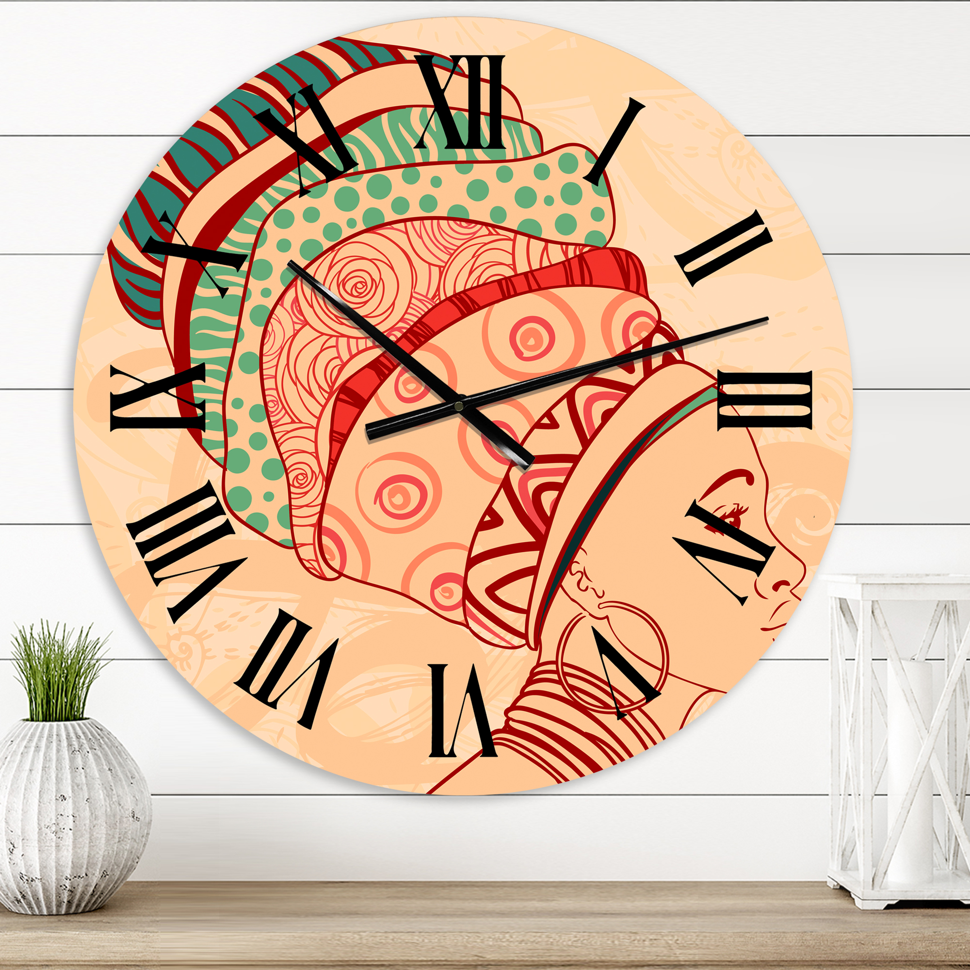 Designart 'African American Woman With Turban Ii' Modern Wall Clock