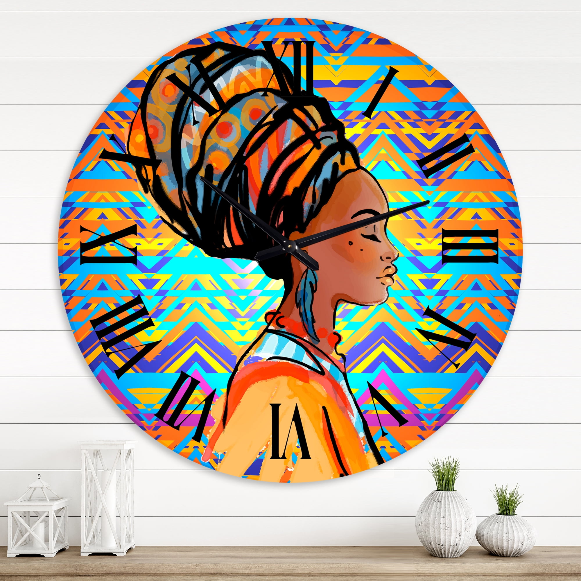 Designart 'African American Woman With Turban Iv' Modern Wall Clock