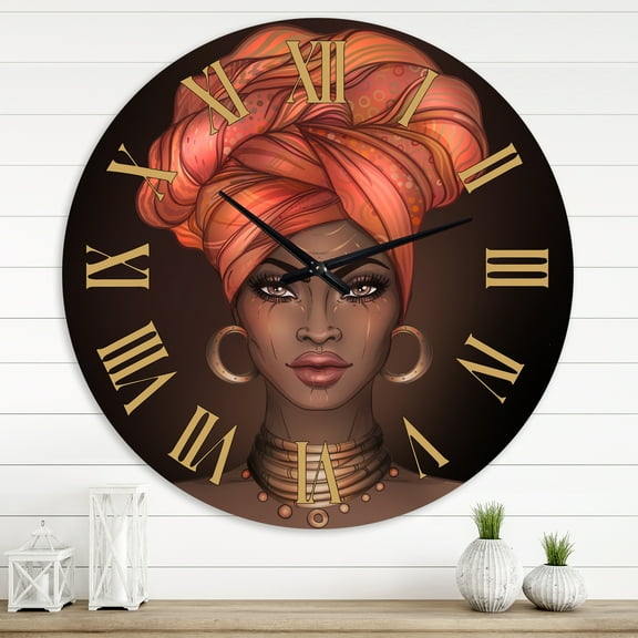 Designart 'African American Woman With Turban V' Modern Wall Clock