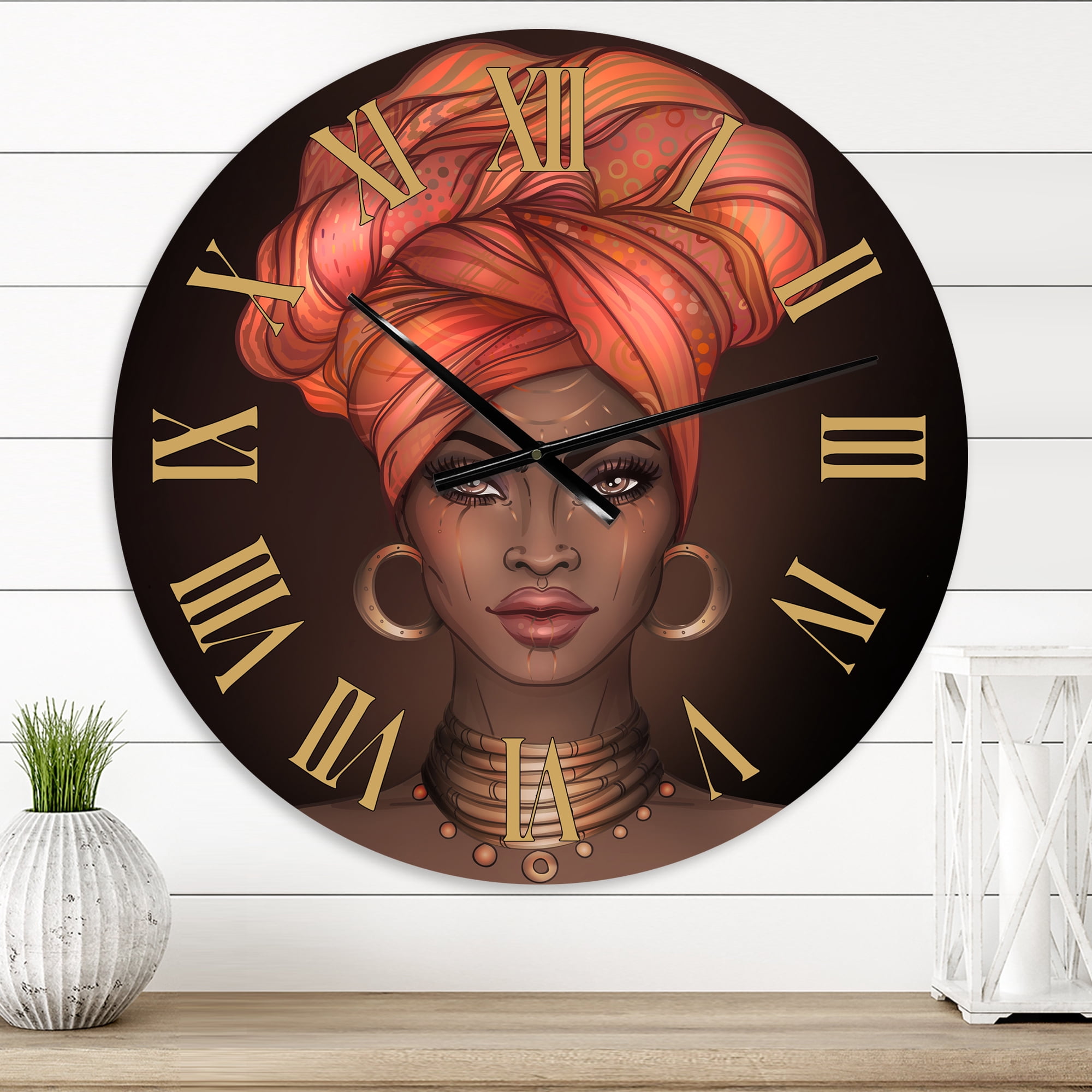 Designart 'African American Woman With Turban V' Modern Wall Clock