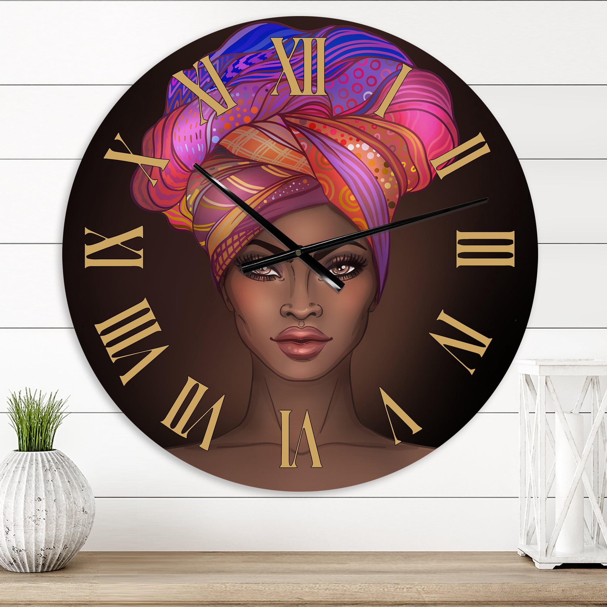 Designart 'African American Woman With Turban Vi' Modern Wall Clock