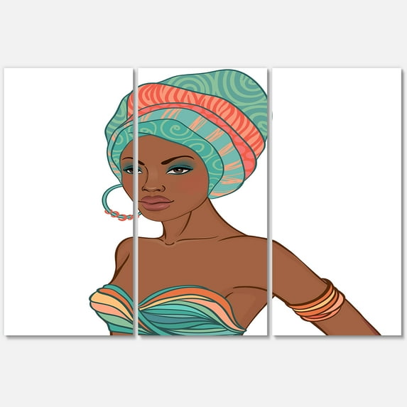 Designart ' African American Woman With Turban and Earring ' Modern Canvas Wall Art Print