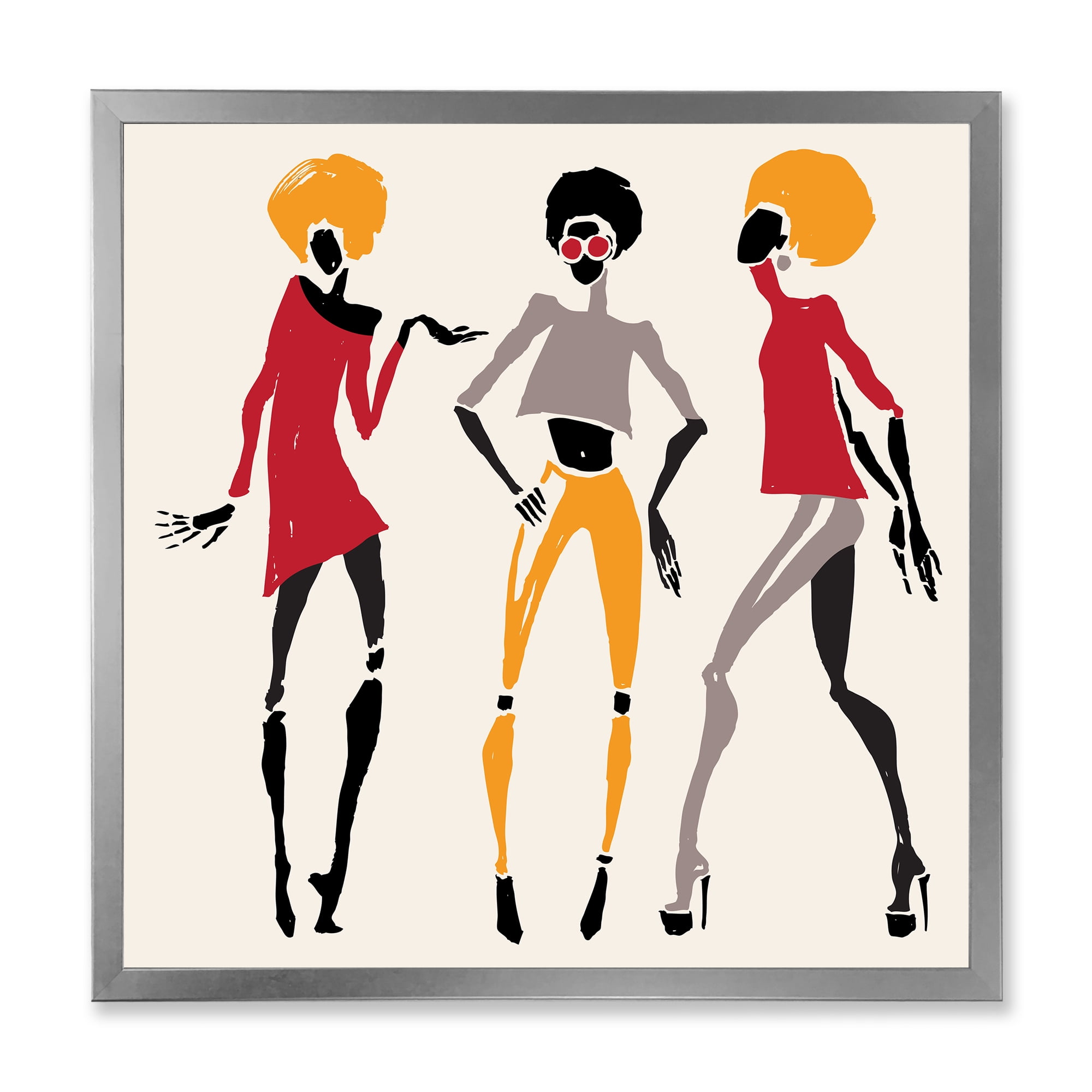 Designart 'African American Women Silhouettes Red and Yellow I' Modern Framed Art Print