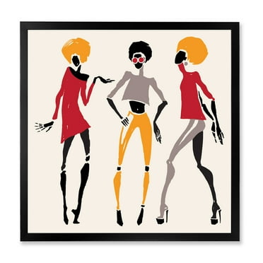 Designart 'African American Women Silhouettes Red and Yellow I' Modern Framed Art Print