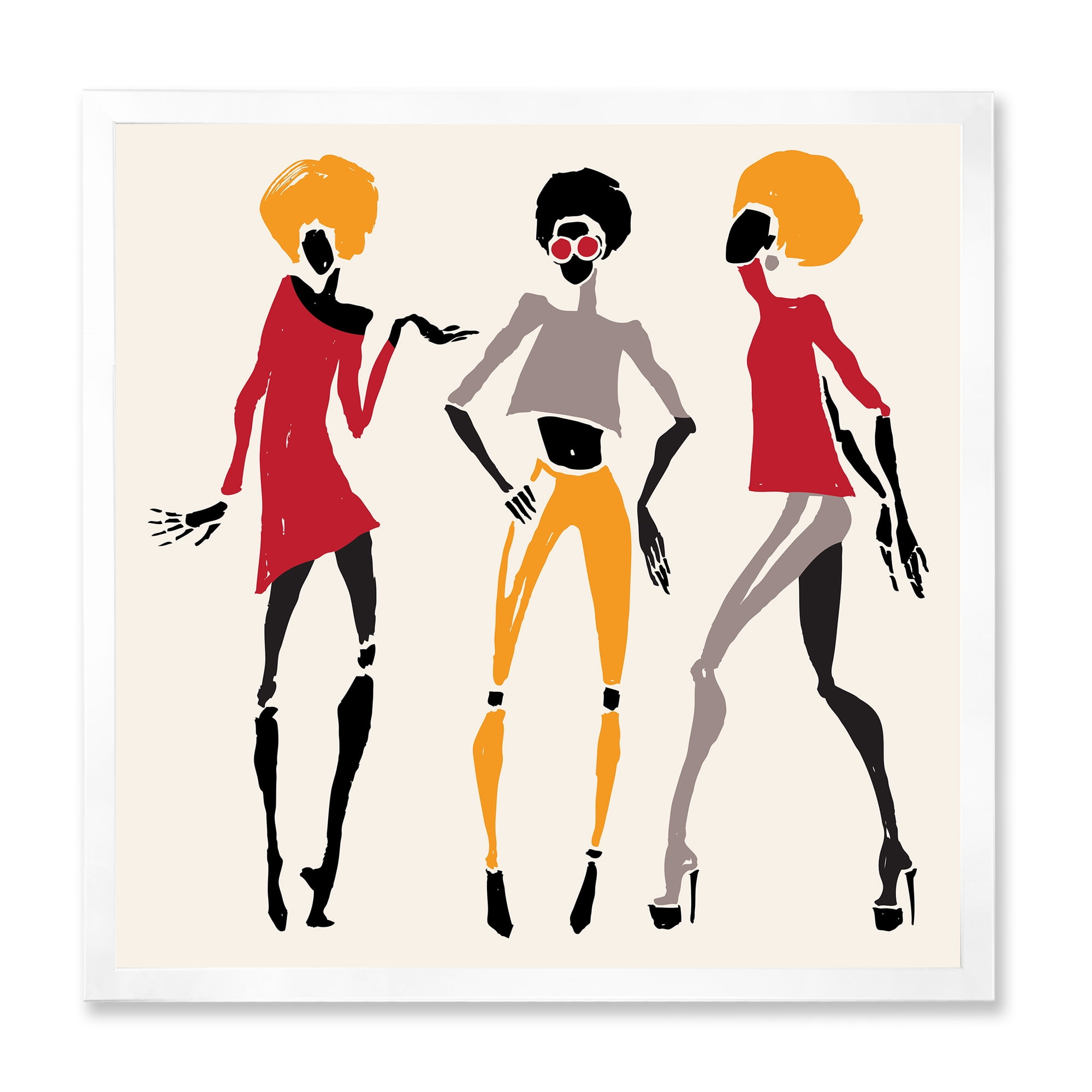 Designart 'African American Women Silhouettes Red and Yellow I' Modern Framed Art Print
