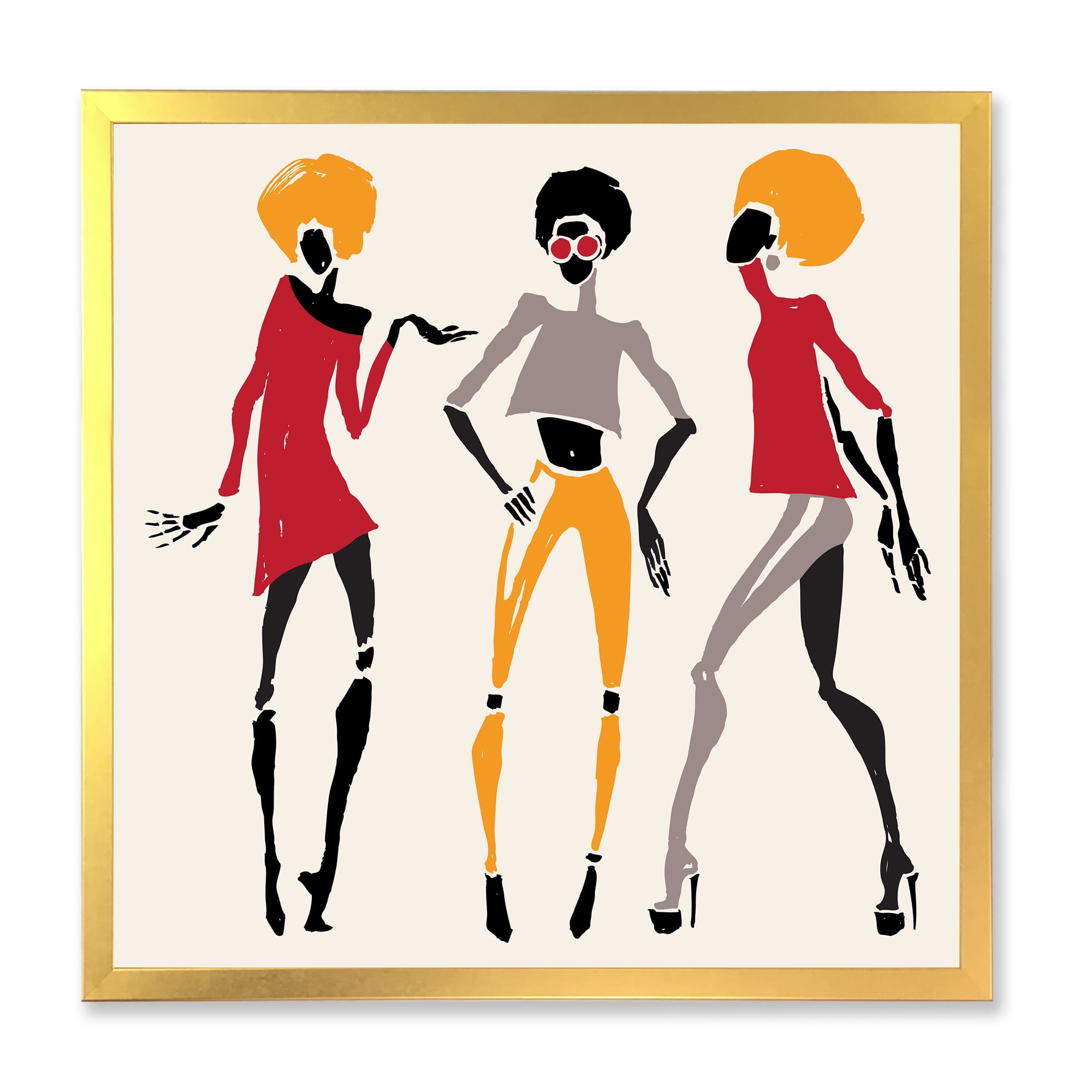 Designart 'African American Women Silhouettes Red and Yellow I' Modern Framed Art Print