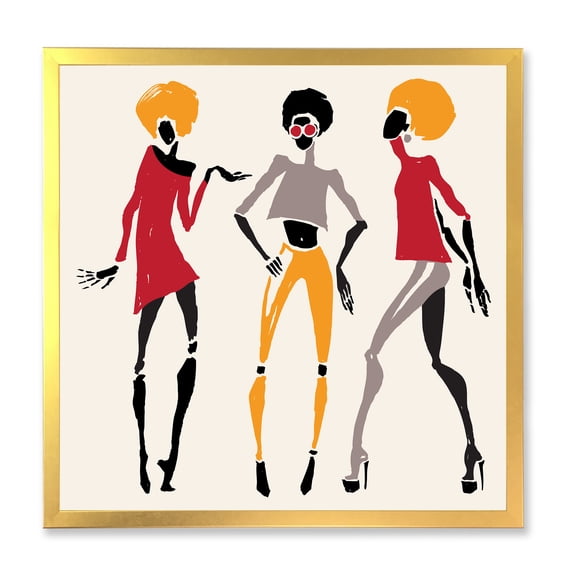 Designart 'African American Women Silhouettes Red and Yellow I' Modern Framed Art Print