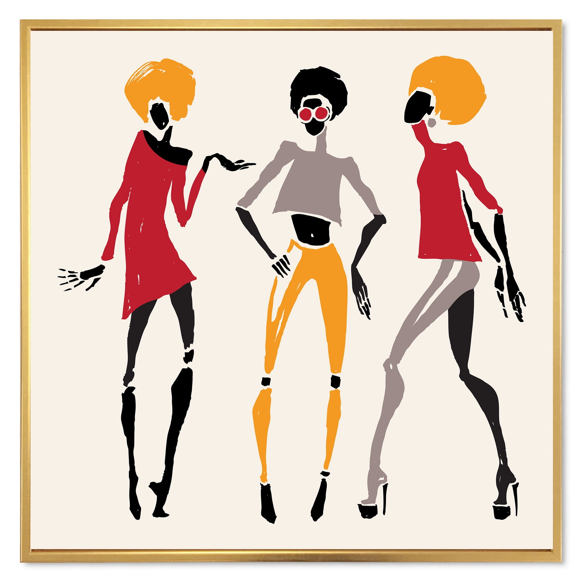 Designart 'African American Women Silhouettes Red and Yellow I' Modern Framed Canvas Wall Art Print