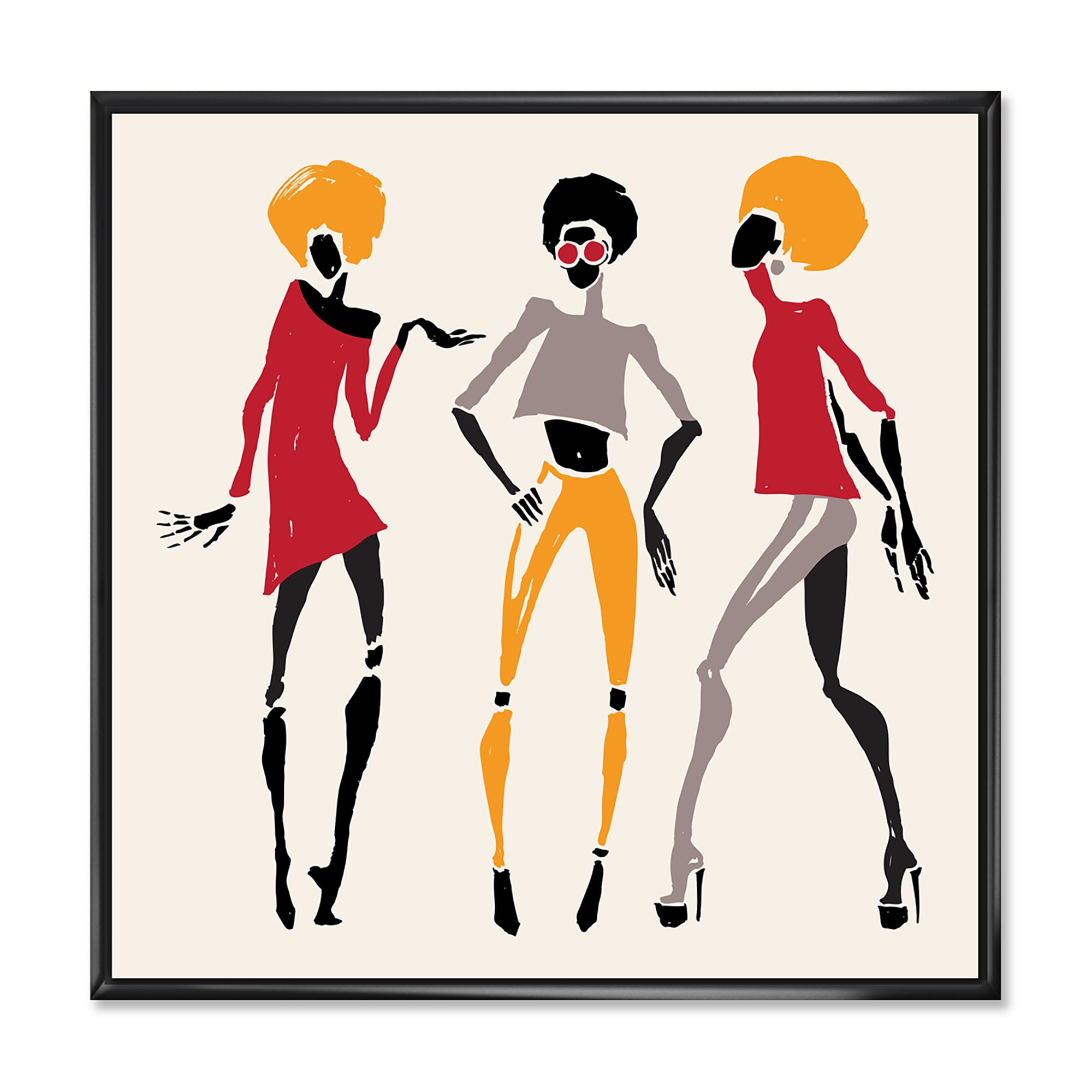 Designart 'African American Women Silhouettes Red and Yellow I' Modern Framed Canvas Wall Art Print