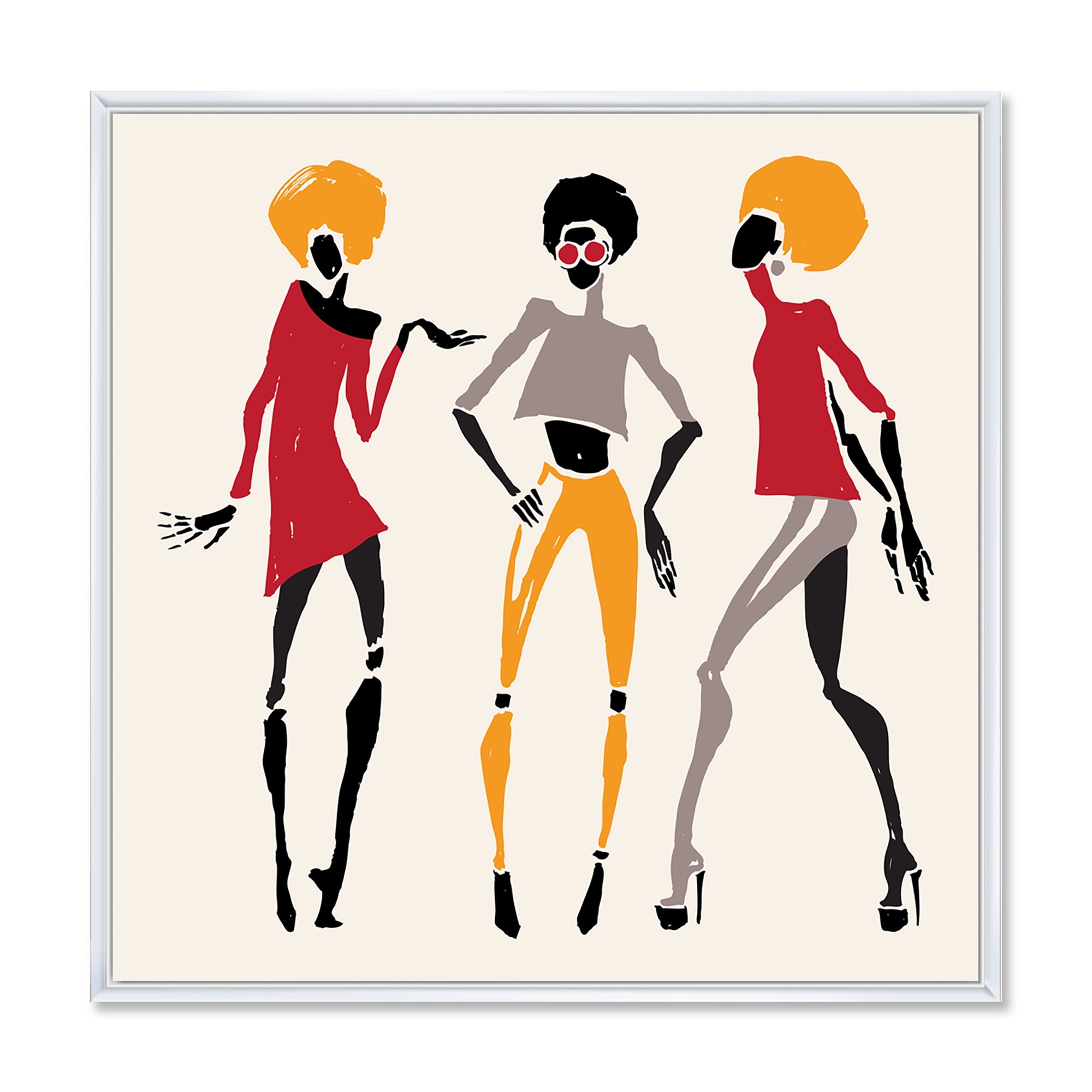 Designart 'African American Women Silhouettes Red and Yellow I' Modern Framed Canvas Wall Art Print