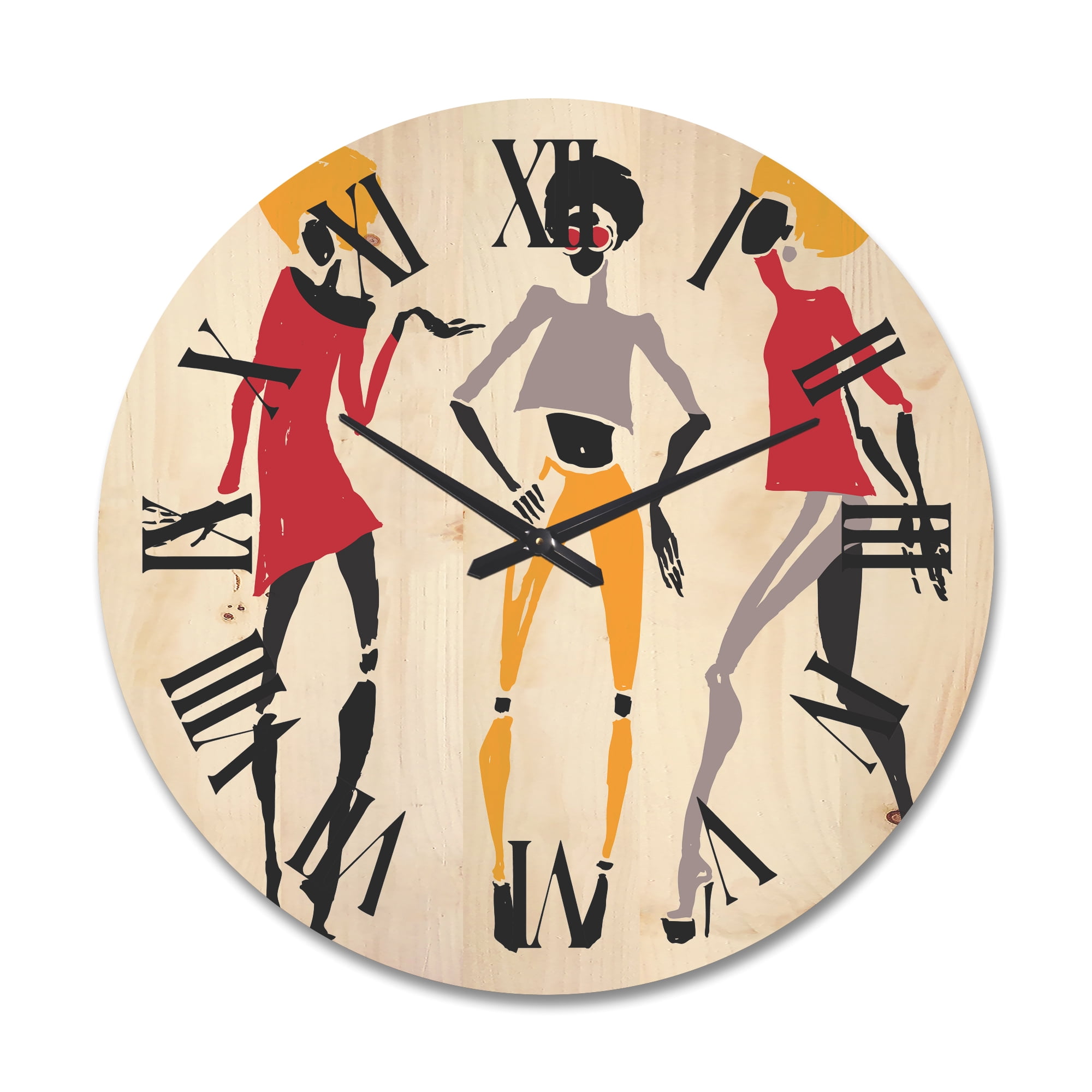 Designart 'African American Women Silhouettes Red and Yellow I' Modern Wood Wall Clock