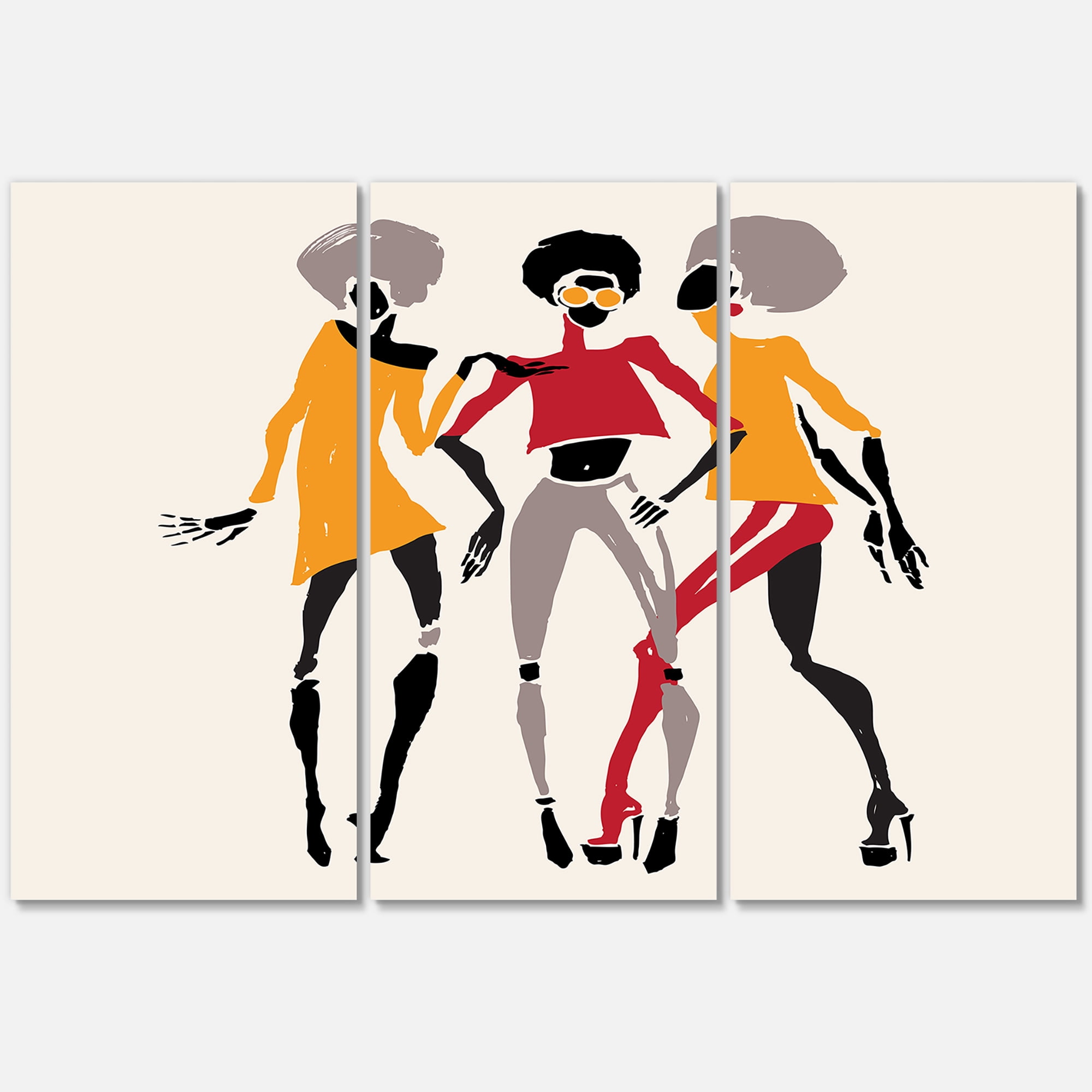 Designart ' African American Women Silhouettes Red and Yellow II ' Modern Canvas Wall Art Print
