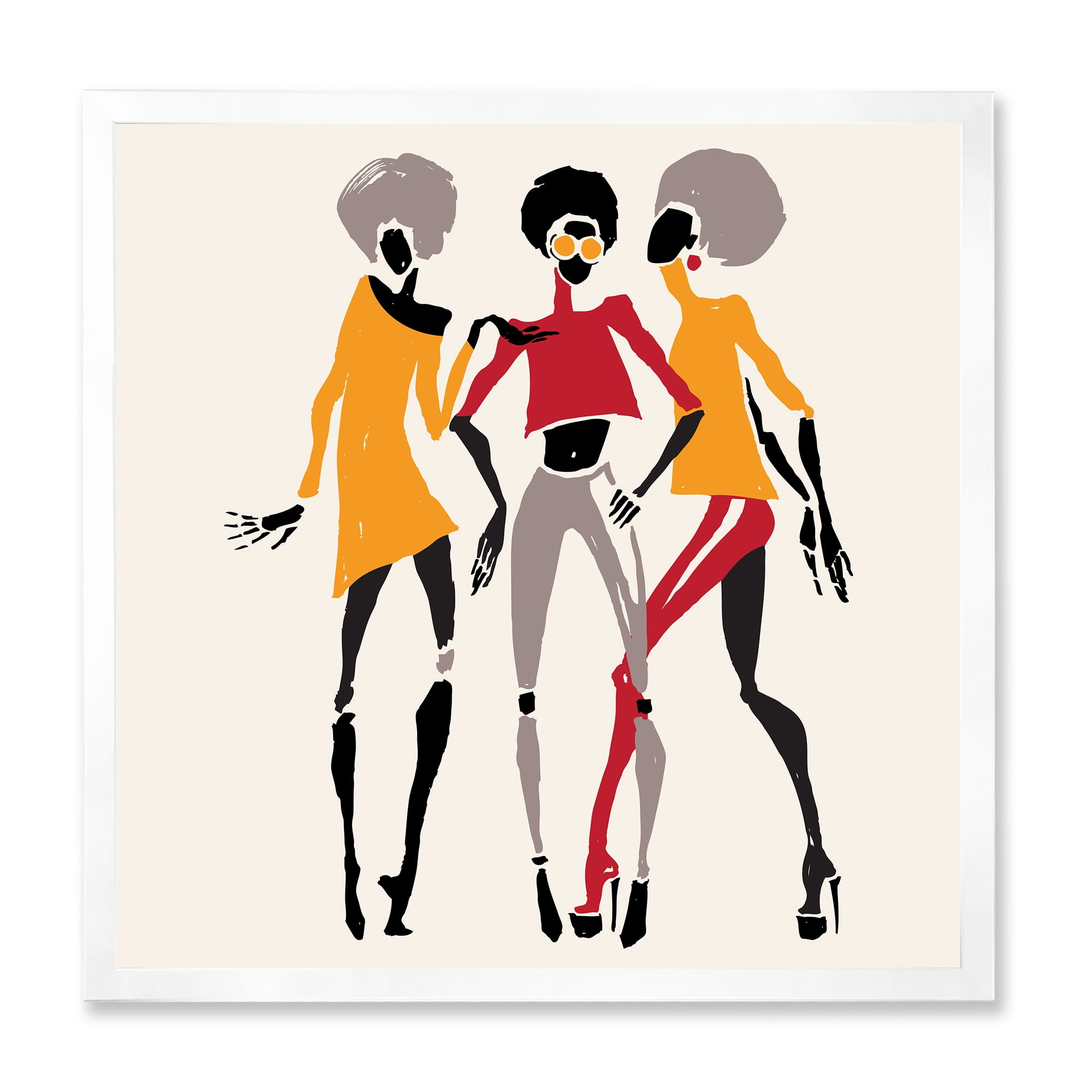 Designart 'African American Women Silhouettes Red and Yellow II' Modern Framed Art Print