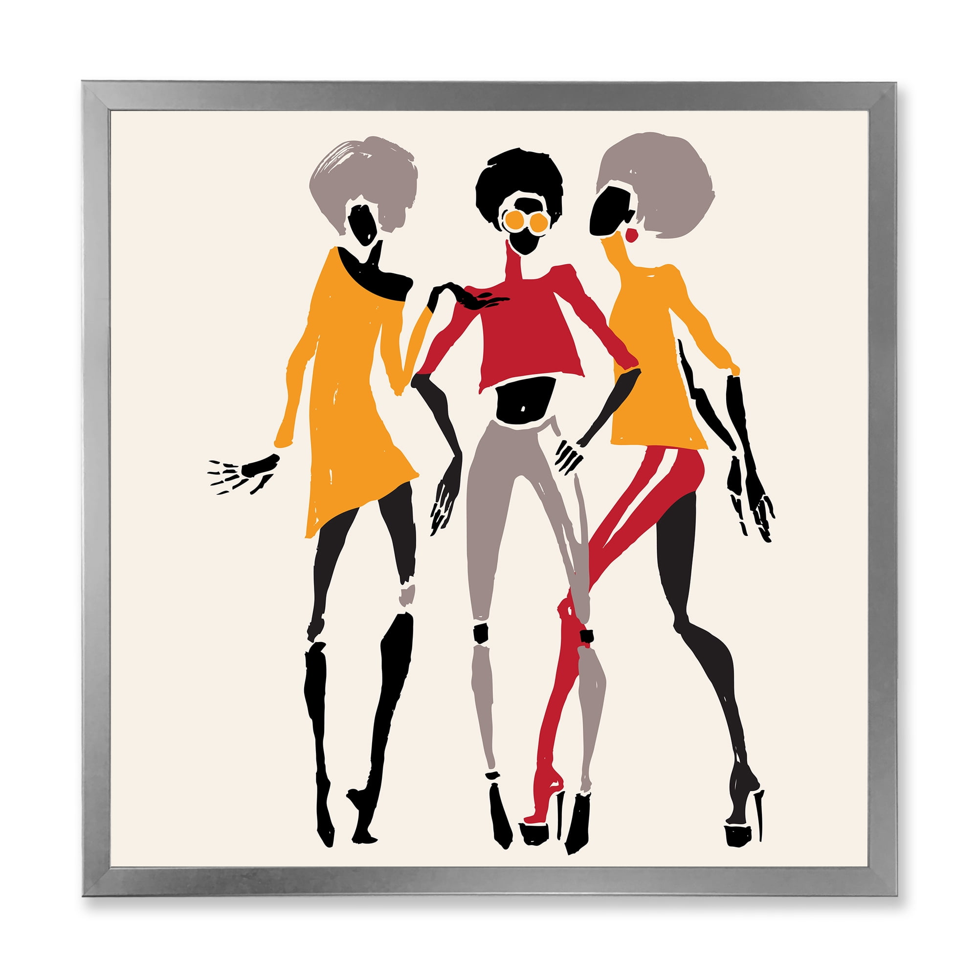 Designart 'African American Women Silhouettes Red and Yellow II' Modern Framed Art Print
