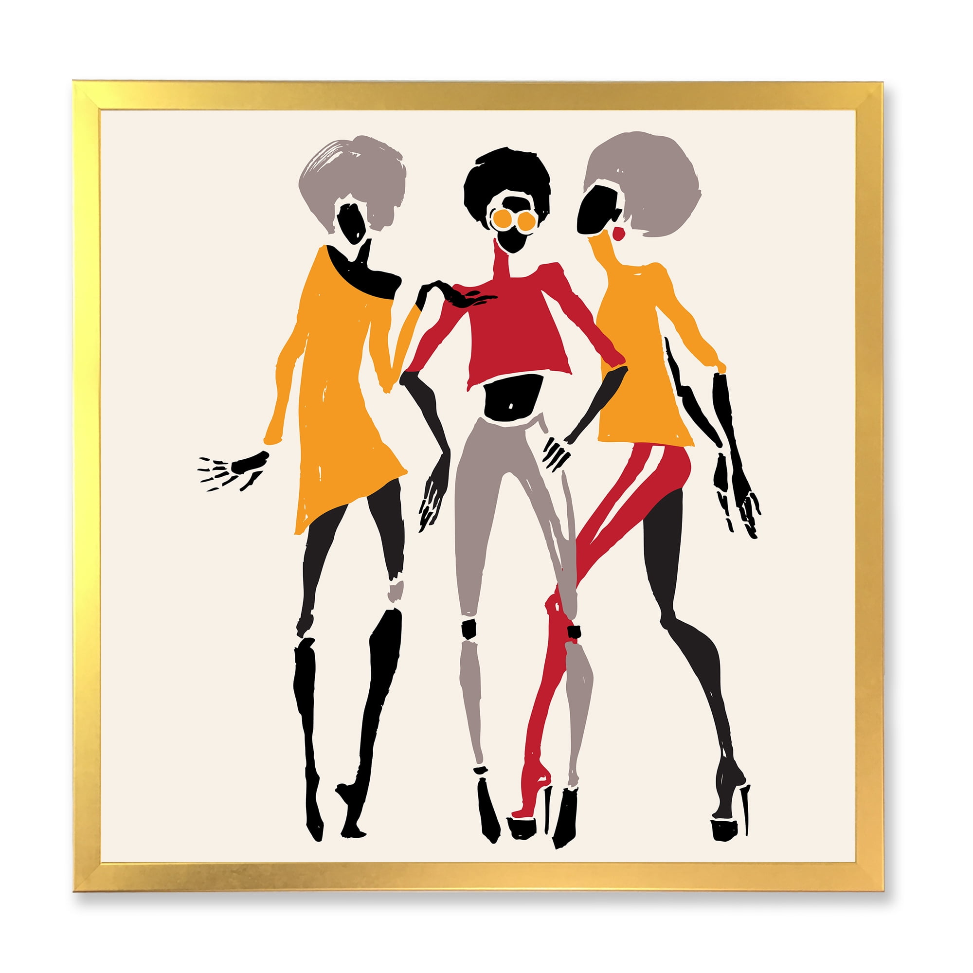 Designart 'African American Women Silhouettes Red and Yellow II' Modern Framed Art Print