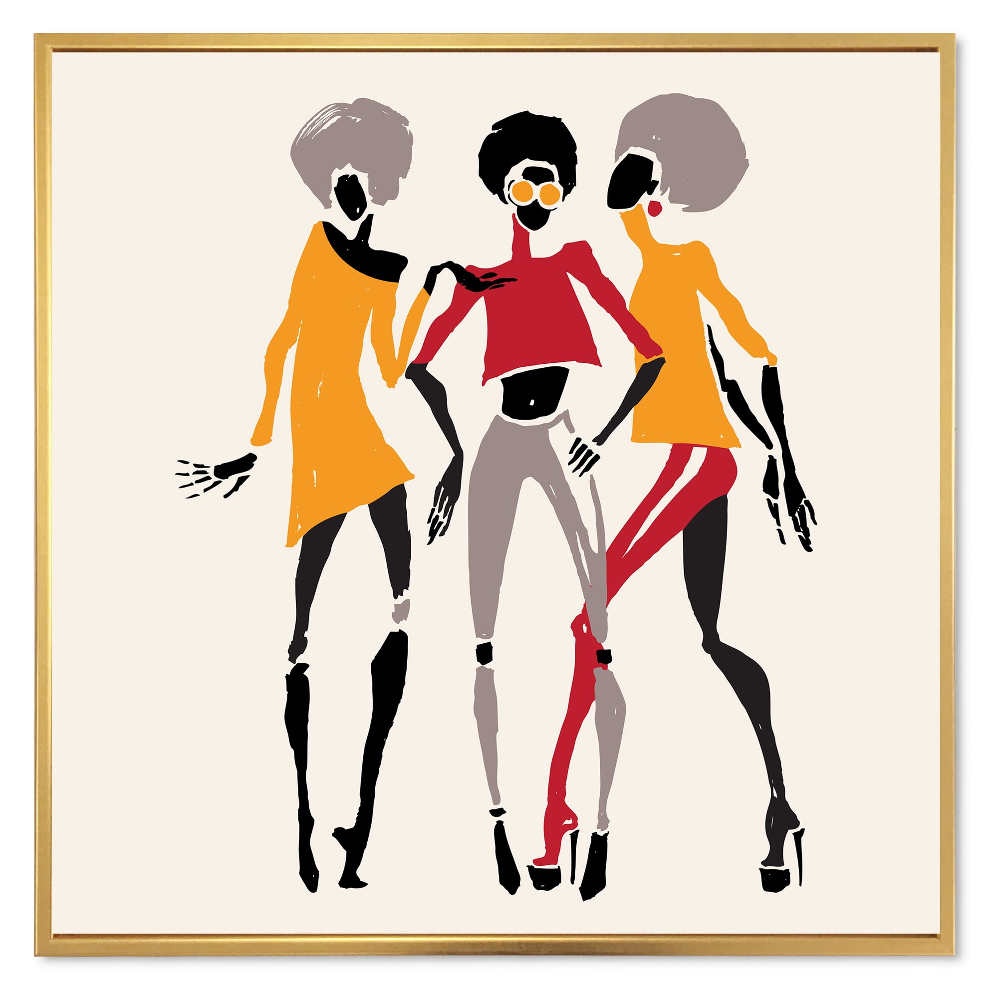Designart 'African American Women Silhouettes Red and Yellow II' Modern Framed Canvas Wall Art Print
