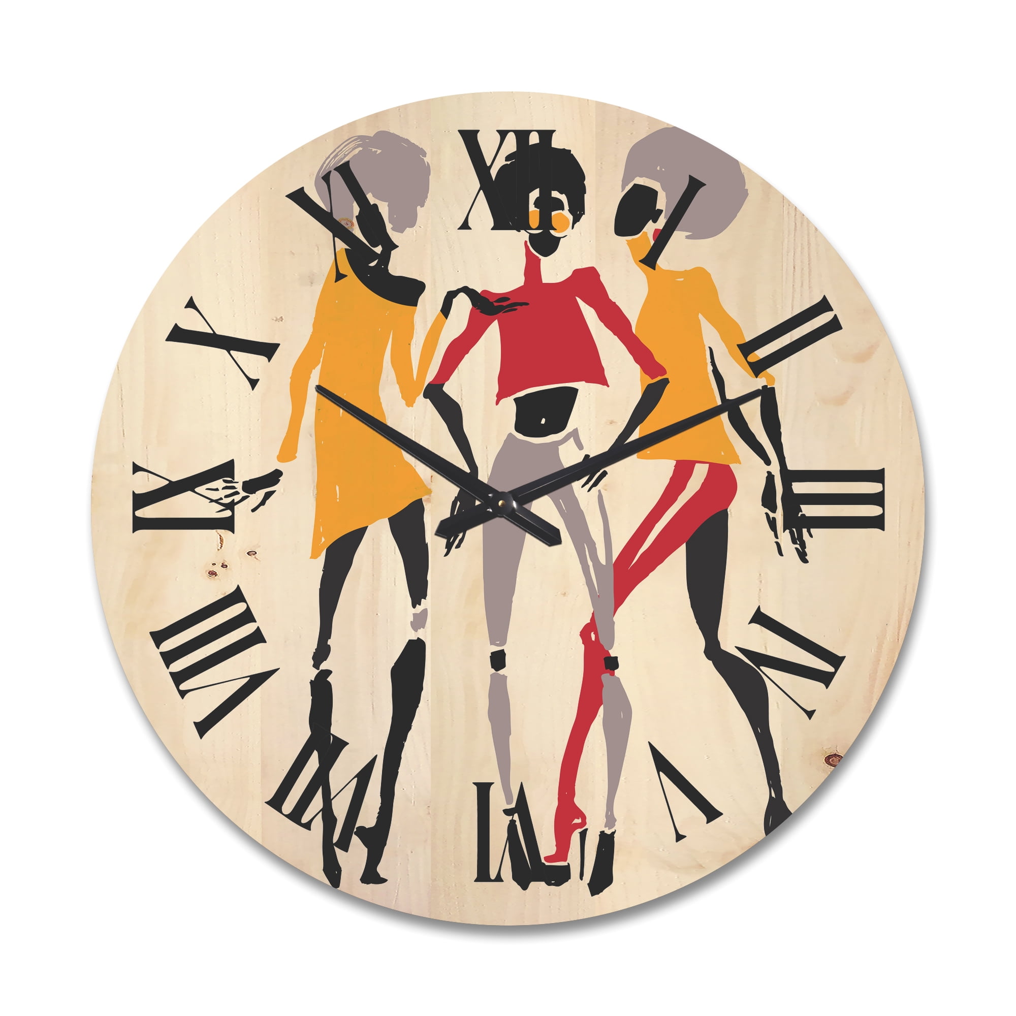 Designart 'African American Women Silhouettes Red and Yellow II' Modern Wood Wall Clock