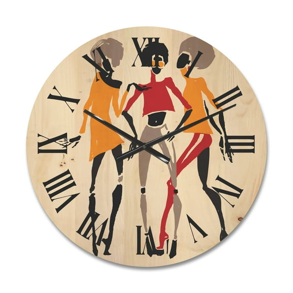 Designart 'African American Women Silhouettes Red and Yellow II' Modern Wood Wall Clock