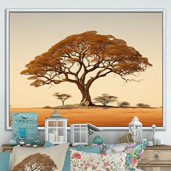 Designart "African Arboreal Majesty" Tree African Floater Framed Wall Art Living Room