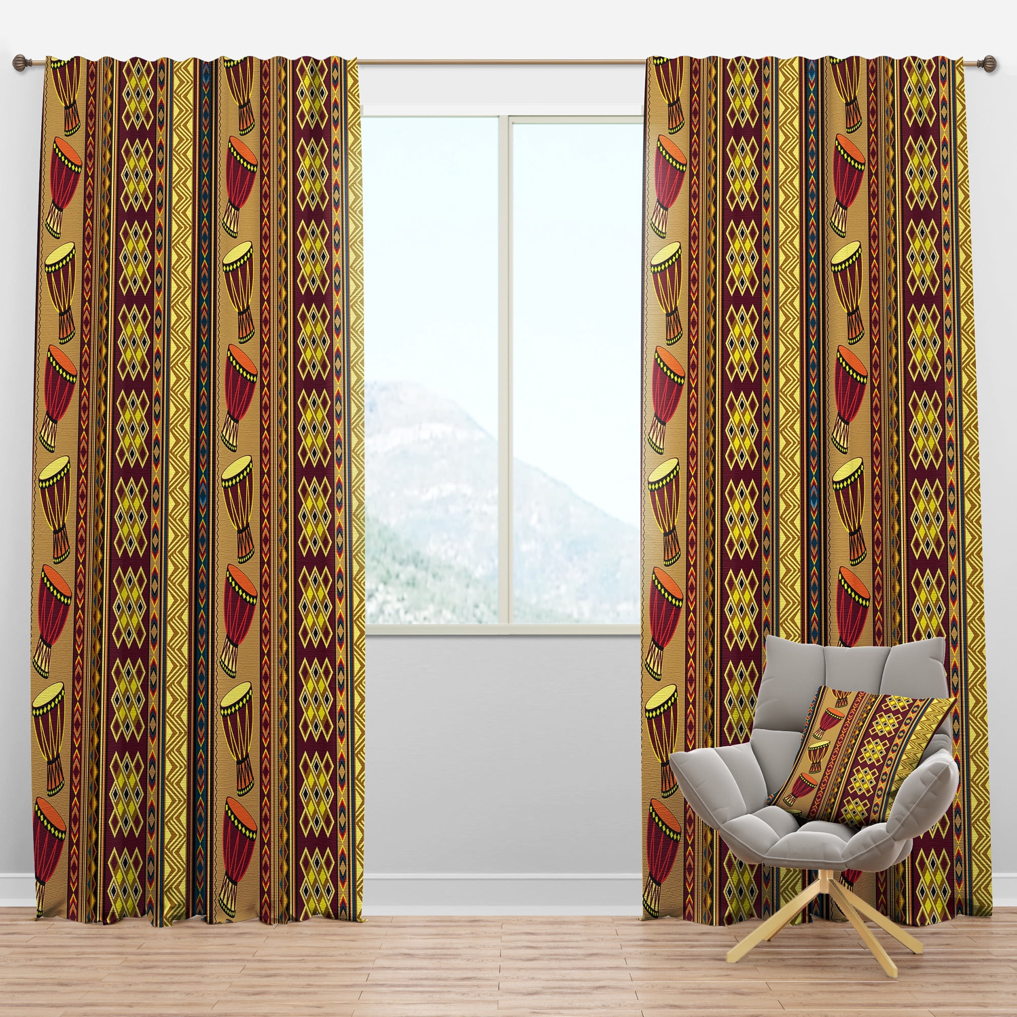 Designart 'African Drum Beckground and Pattern' Tropical Blackout Curtain Panel