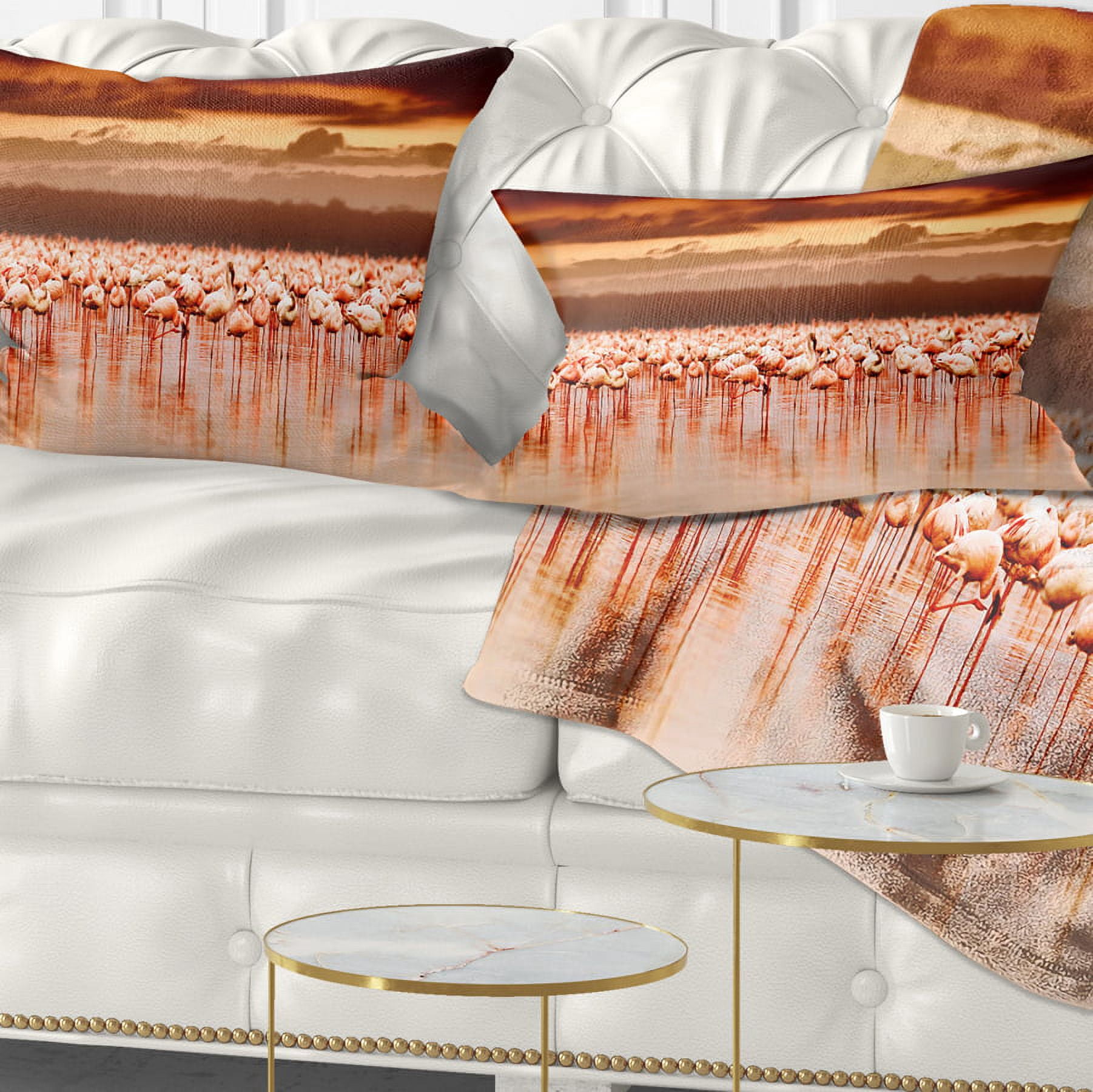 Designart African Flamingos View At Sunset - Floral Throw Pillow - 12x20