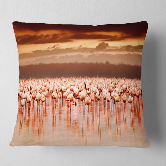 Designart African Flamingos View At Sunset - Floral Throw Pillow - 16x16