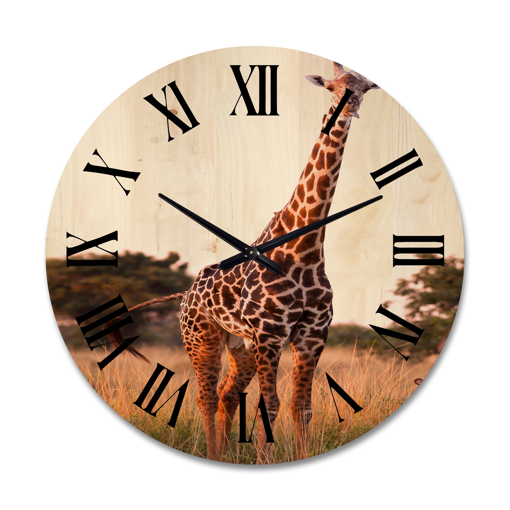 Designart 'African Giraffe In The Wildlife I' Farmhouse Wood Wall Clock