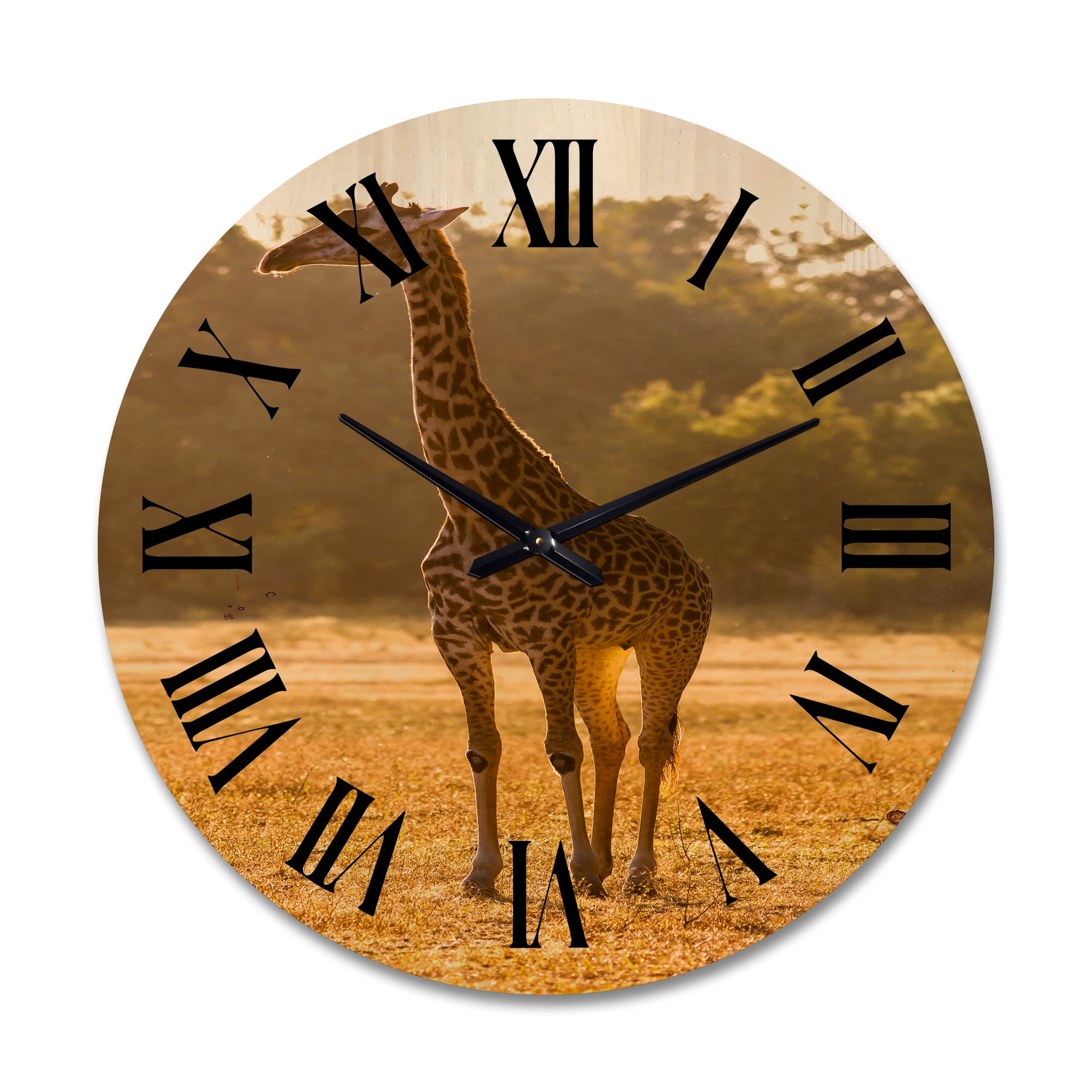 Designart 'African Giraffe In The Wildlife II' Farmhouse Wood Wall Clock
