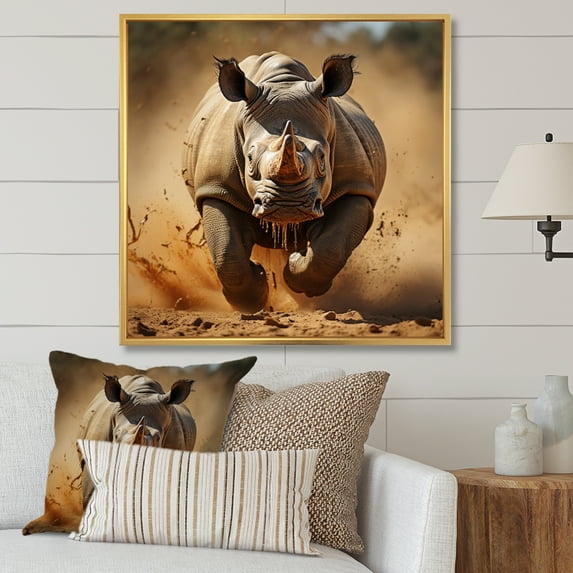 Designart "African Horned Giant Dashing" Animals Floater Framed Canvas Print