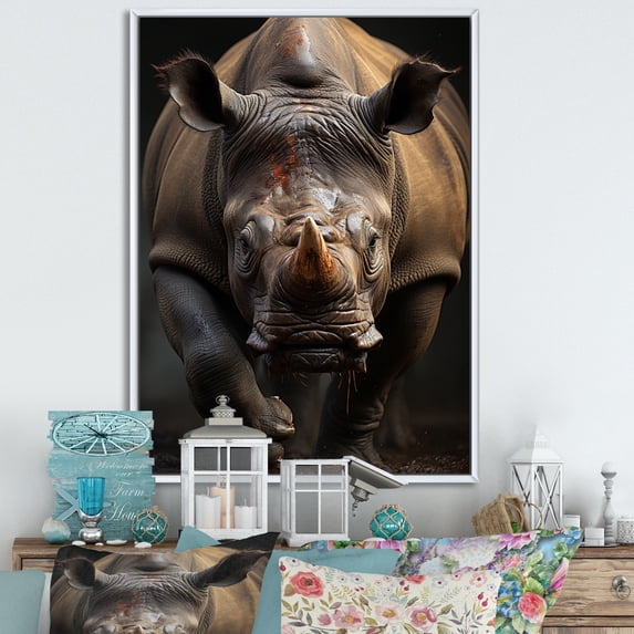 Designart "African King & Rhinoceros Beast Depiction" Animals Floater Framed Wall Art Print