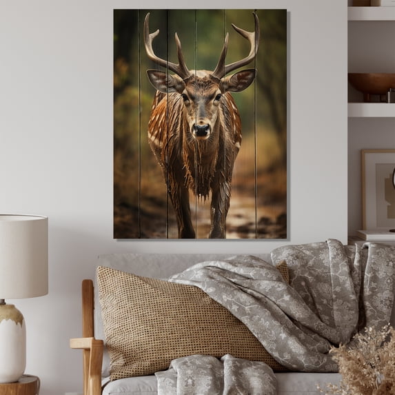 Designart "African Majestic Antelope Strolling" Animals Print on Natural Pine Wood