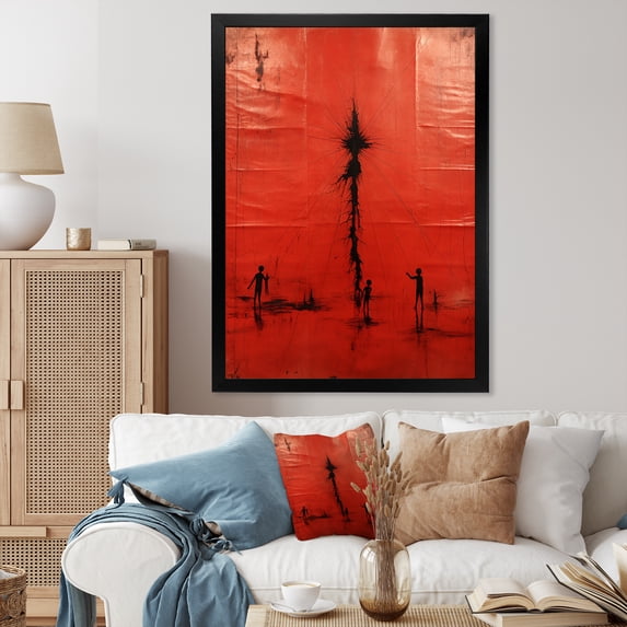 Designart "African Mask Struggle for Freedom II" People Framed Wall Art - Global Red African American Art Bedroom Framed Canvas Wall Art
