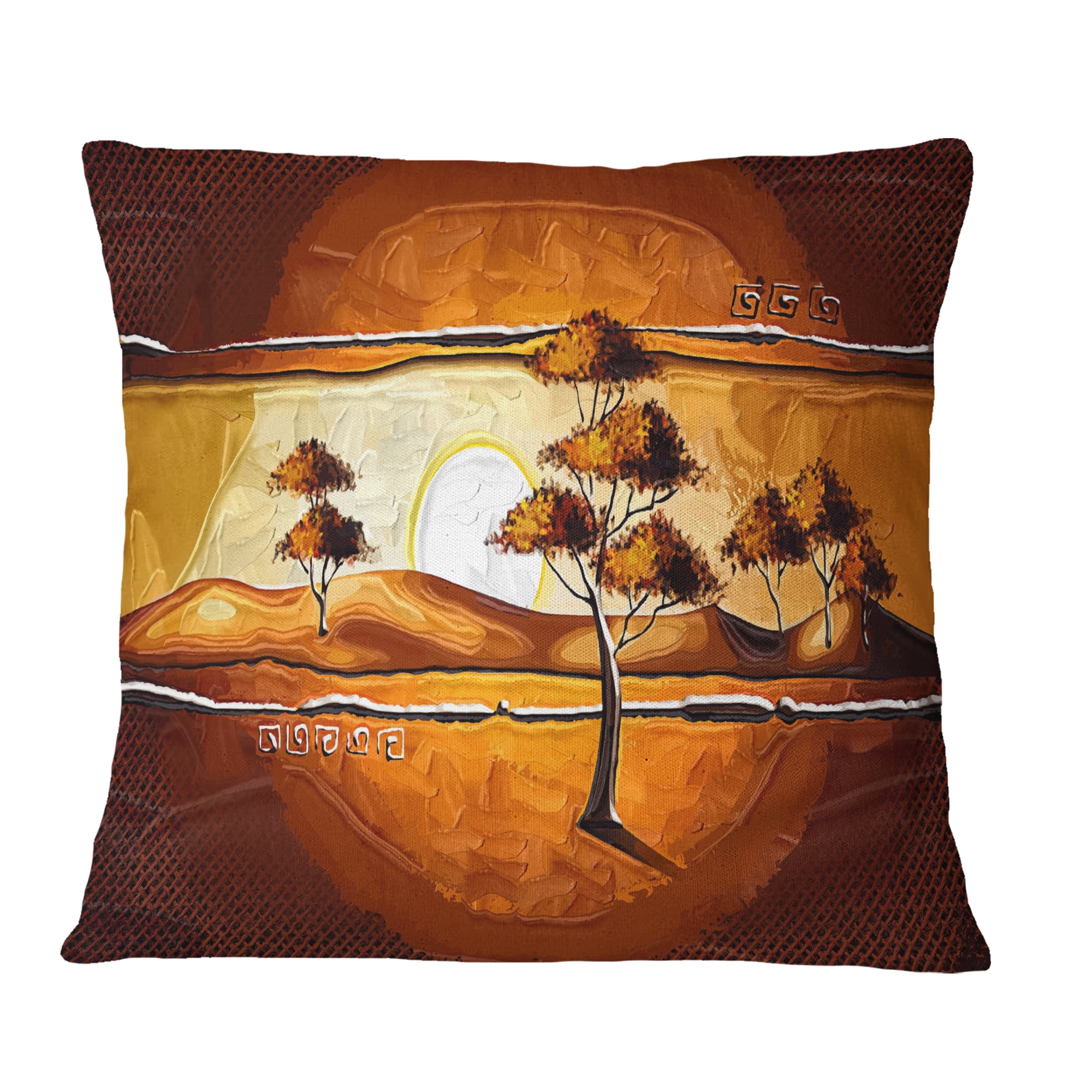 Designart African Motive Art Watercolor - Modern Landscape Printed Throw Pillow - 16x16