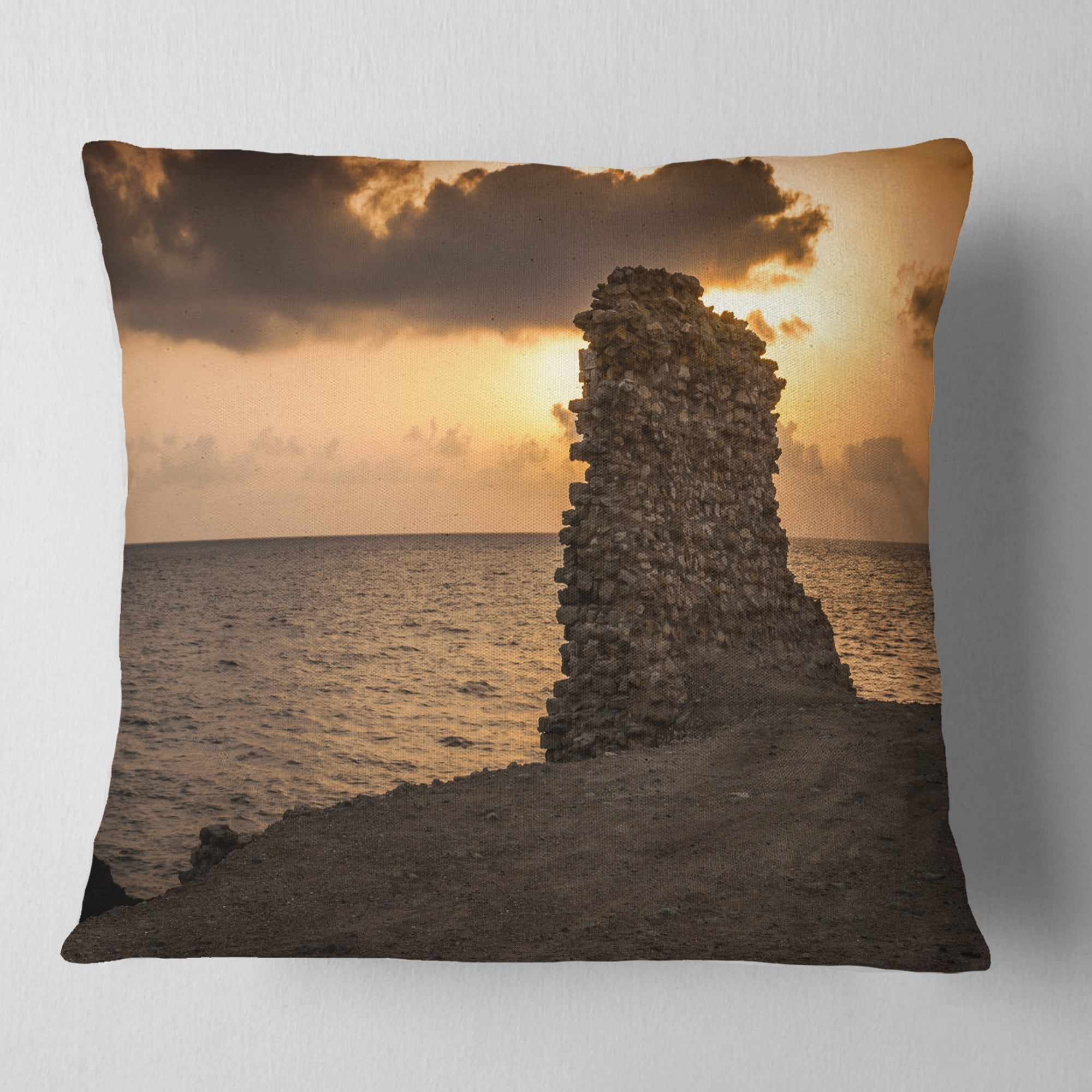 Designart African Ruins at Sunset Seashore - Seashore Throw Pillow - 16x16
