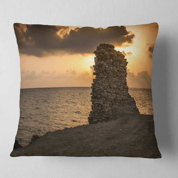 Designart African Ruins at Sunset Seashore - Seashore Throw Pillow - 16x16