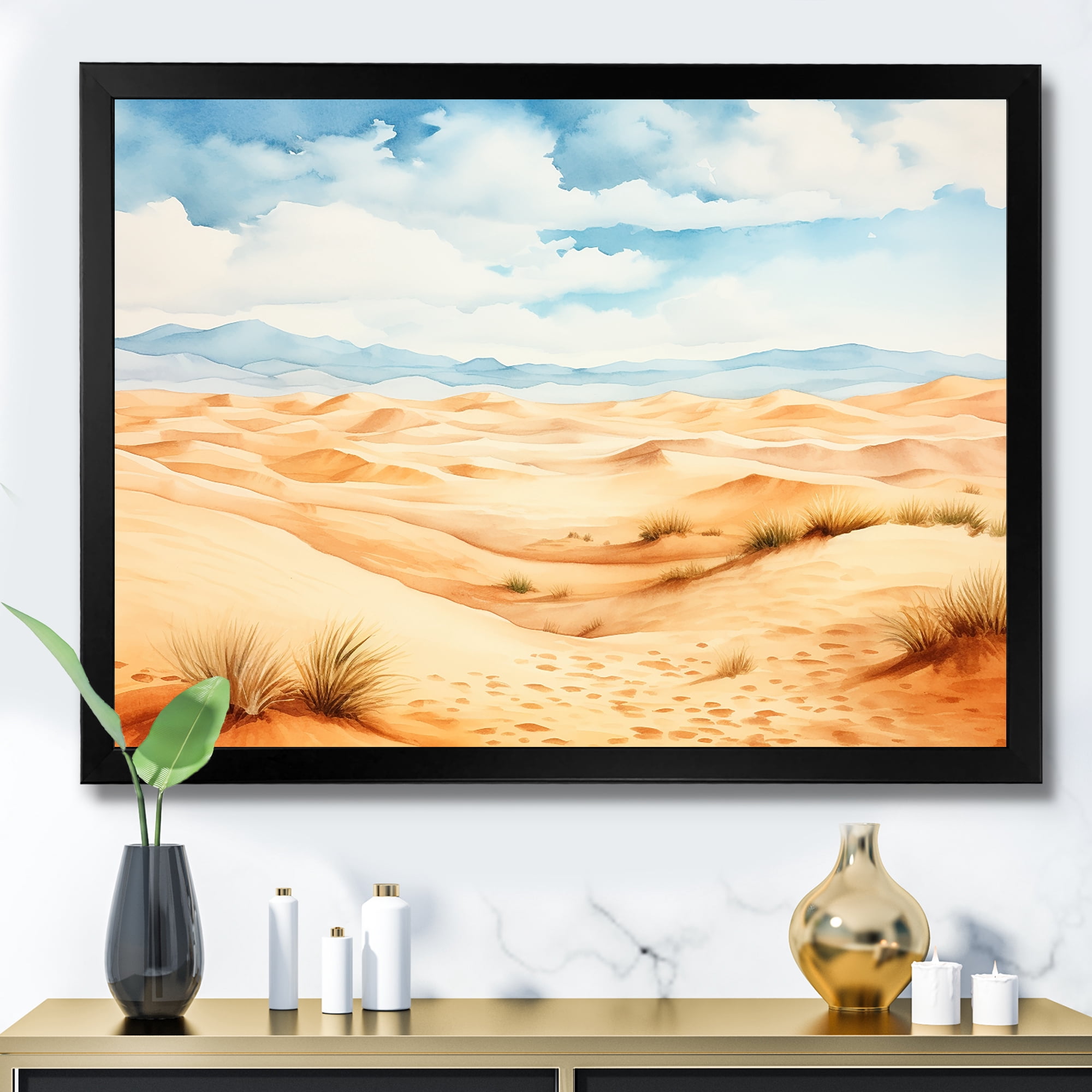 Designart "African Sand Dunes Desert Landscape I" Landscapes Framed ...