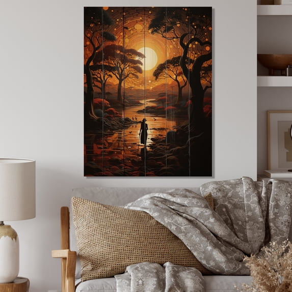 Designart "African Savannah Charm III" African Print on Natural Pine Wood