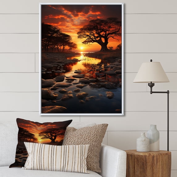 Designart "African Sunset Echoes" African Floater Framed Canvas Art Print