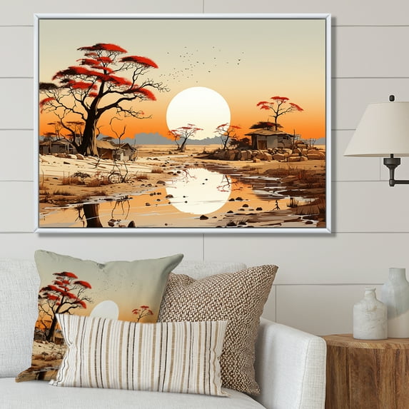 Designart "African Sunset Over The Landscape" Africa Floater Framed Wall Art Prints