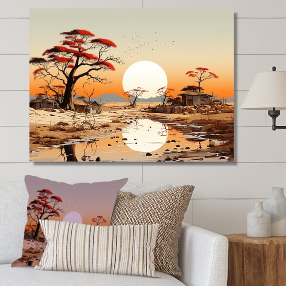 Designart "African Sunset Over The Landscape" Africa Wall Art Prints