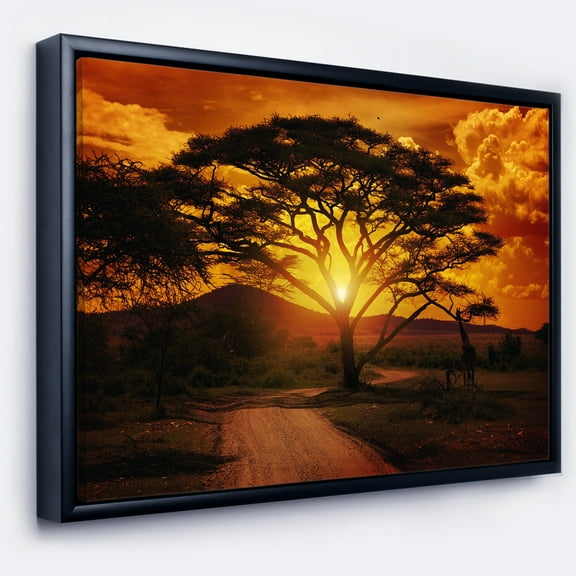 Designart ' African Sunset with Lonely Tree ' African Landscape Framed Canvas Art Print