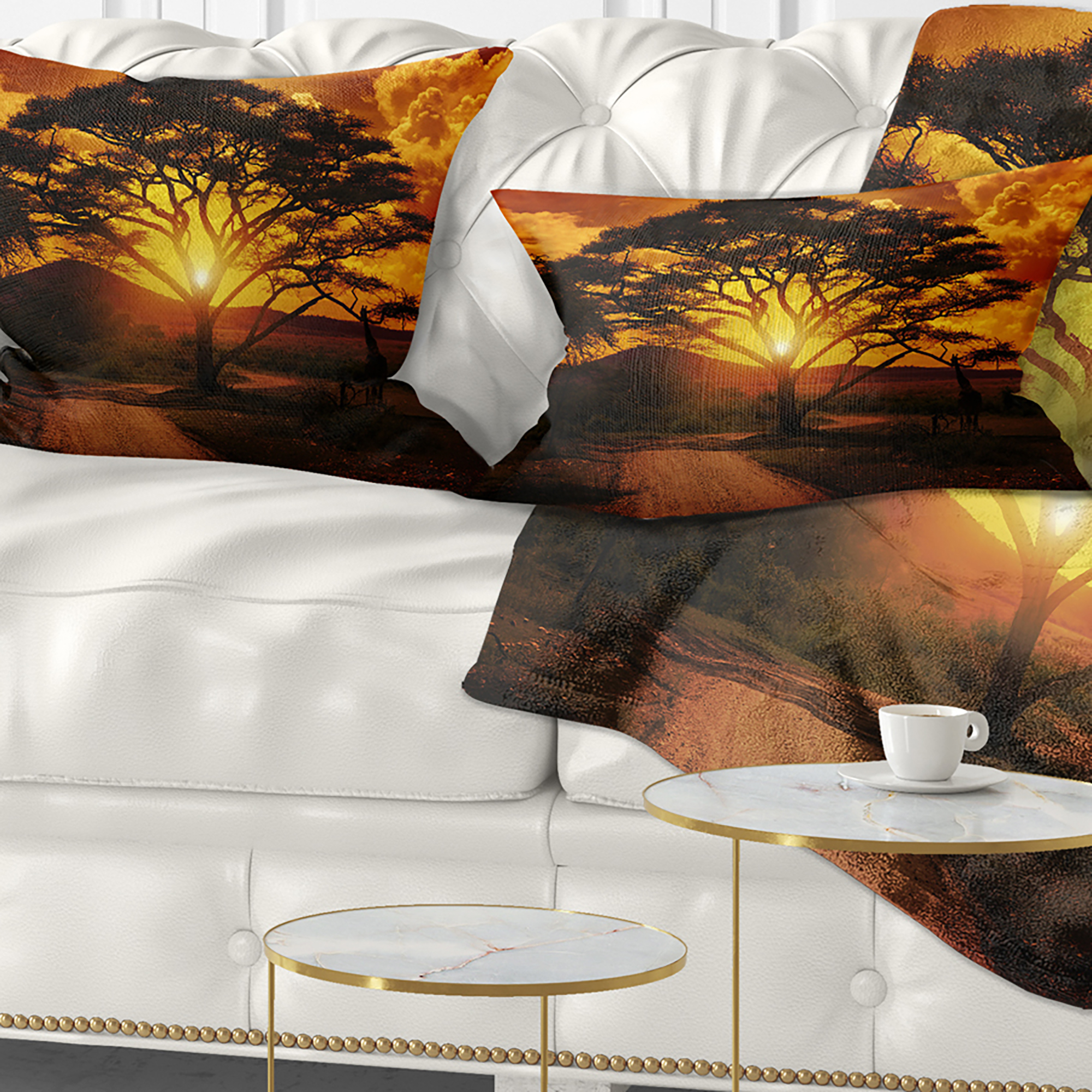 Designart African Sunset with Lonely Tree - African Landscape Printed Throw Pillow - 12x20