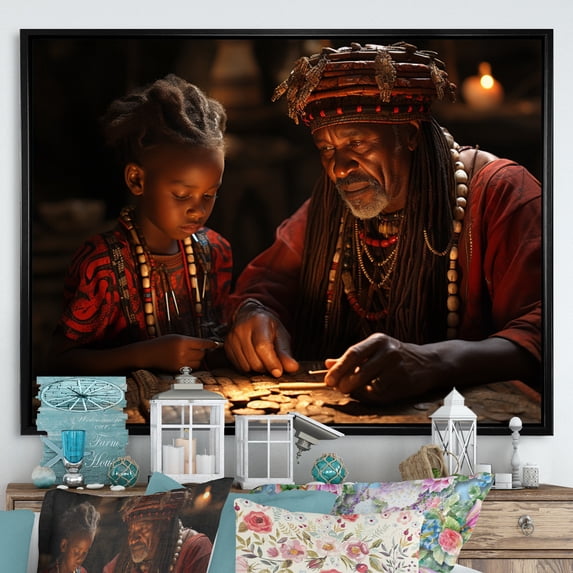 Designart "African Timeless Knowledge" African Floater Framed Wall Art Living Room