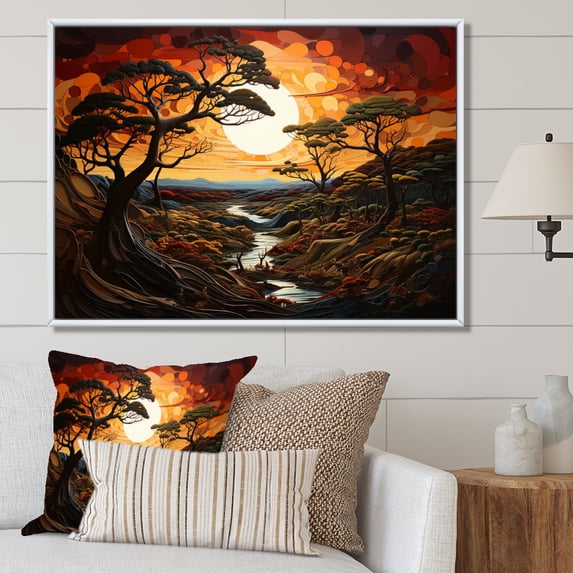 Designart "African Tree painting During Sunset" Tree African Floater Framed Canvas Wall Art